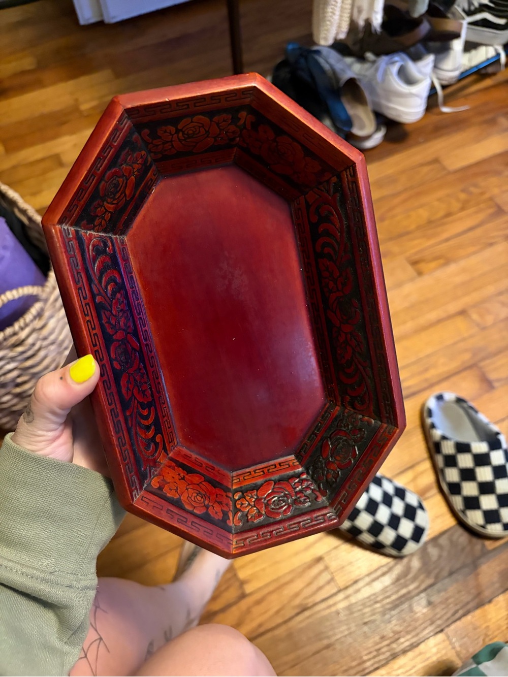 Red Octagonal Decorative Lacquer Tray